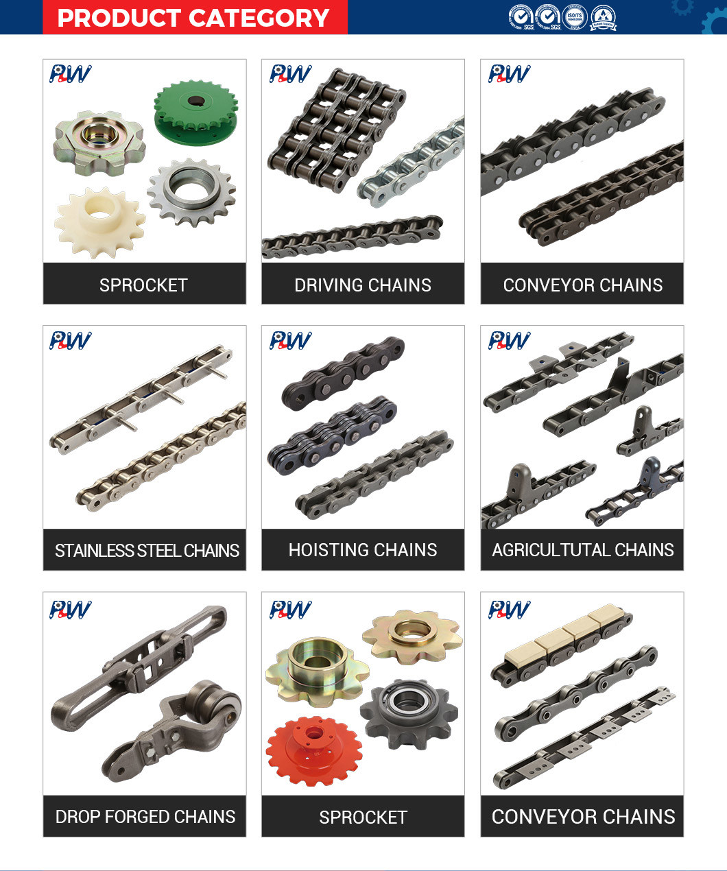 Cadena de rodillos de transmisión industrial profesional fabricada en China para el transporte